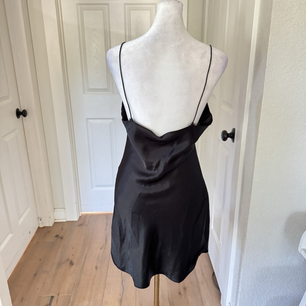 Vintage Black Slip Chemise Dress Satin 90s Y2K Grunge Goth Lingerie Nightie Sexy - Picture 4 of 10